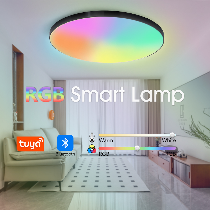 MARPOU Smart LED Ceiling Lamp Tuya APP Remote Control Dimmable Indoor Home RGB Round Light for Bedroom Living Room Ambient Light