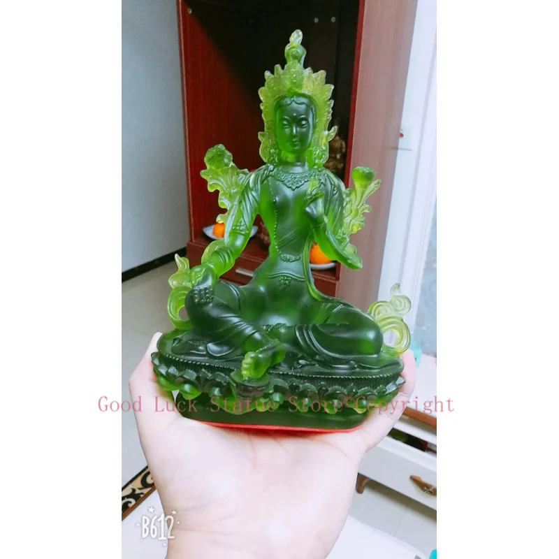 

20cm # GOOD Buddha Buddhist bless family home Safety Health wealth efficacious Protection Bodhisattva Tara Green Buddha statue