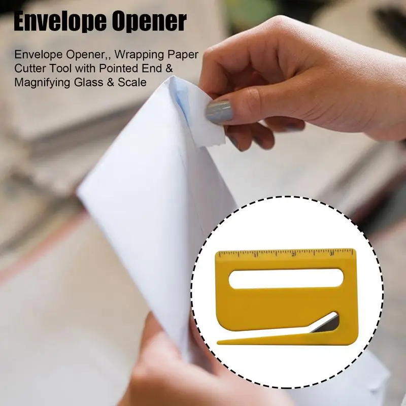 Letter Opener Envelope Mail Slitter Wrapping Cutter Box Opener Safe Mail With Pointed End Magnifying Glass Ruler