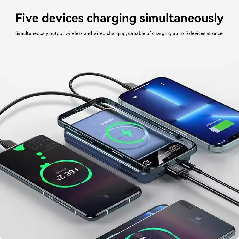 Xiaomi 50000mAh Power Bank Wireless Charging Magsafe Power Bank Magnetic Charging Built-in Cable For Iphone Huawei Samsung 4