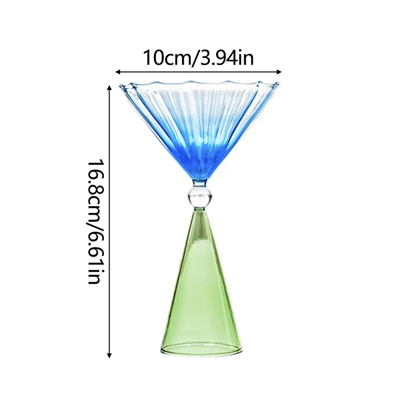 Verre à Vin Irrégulier avec Détection d'Eau, Coupe à Champagne Dégradé, Deux Tons, Vert, Bleu, Ambre, Ondulation Colorée