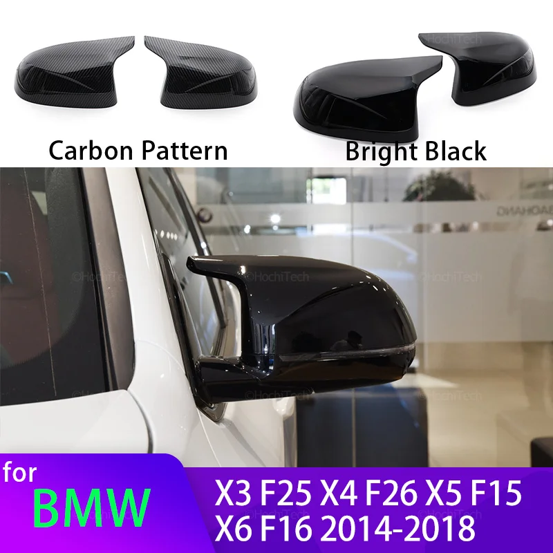 Coque Rétroviseur Voiture Garniture Couverture Rétroviseur Latéral Vue  Arrière Voiture Pour B&MW F25 X3 F26 X4 F15 X5 F16 X6 2014 2015-2018 Style  En Fiber Carbone Noir Brillant Rétroviseur Capuchons ( 