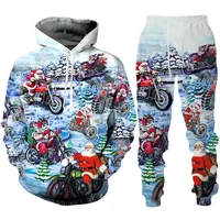 Autumn Christmas Santa Claus 3D Printed Hoodie Suit Men Sweatshirts Sweatpants Fashion Two Piece Tracksuit Set Men's Clothing 1