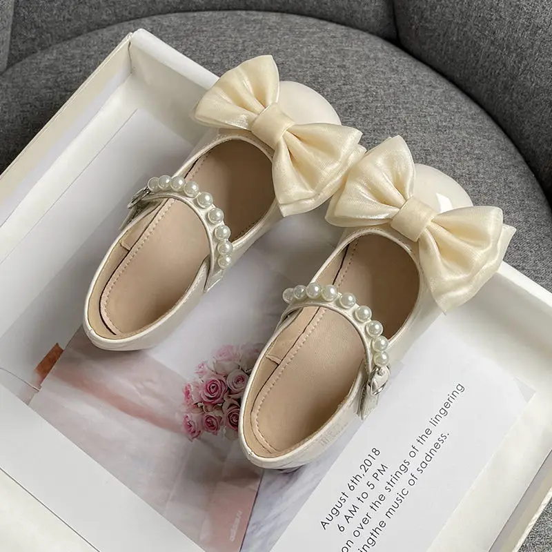 2-10Years Old Kids Leather Shoes Red Black Beige Fashion Bows Girls Princess Shoes for Wedding Party Dance Children Single Shoes