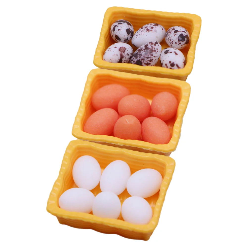 

3 Sets House Eggs and Baskets Miniature Eggs Storage Basket Mini House Props