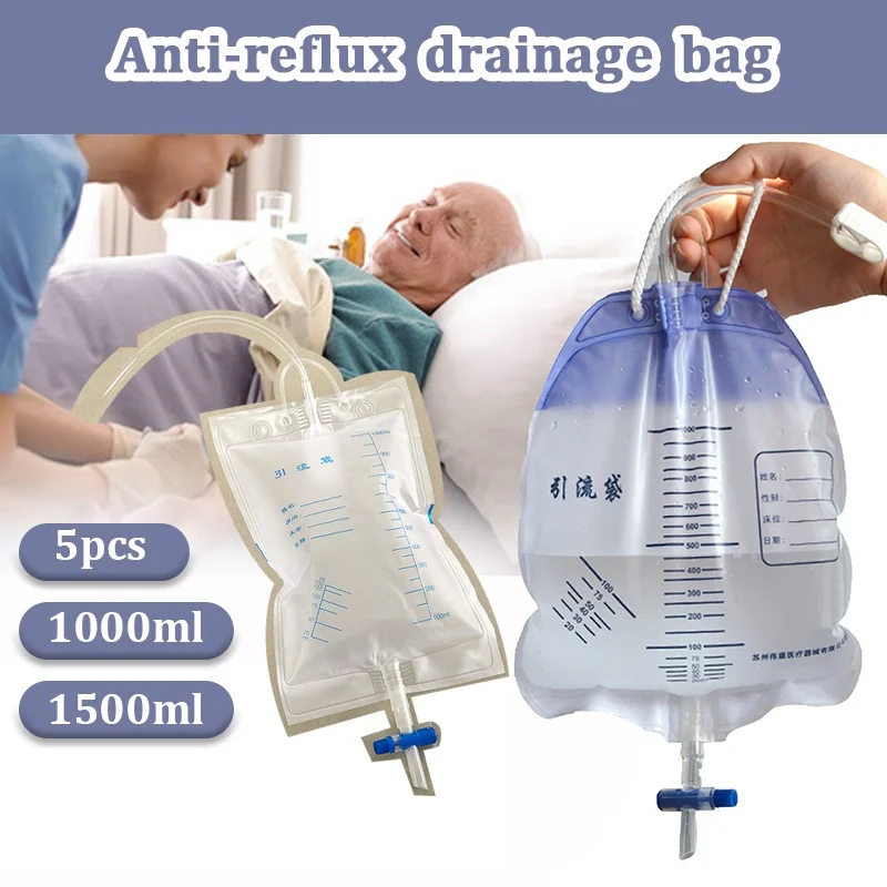 5Pcs 1000/1500ml Drainage Bag Thickened Independent Packaging Medical Anti-Reflux/Ordinary Type Urine Collection Bag