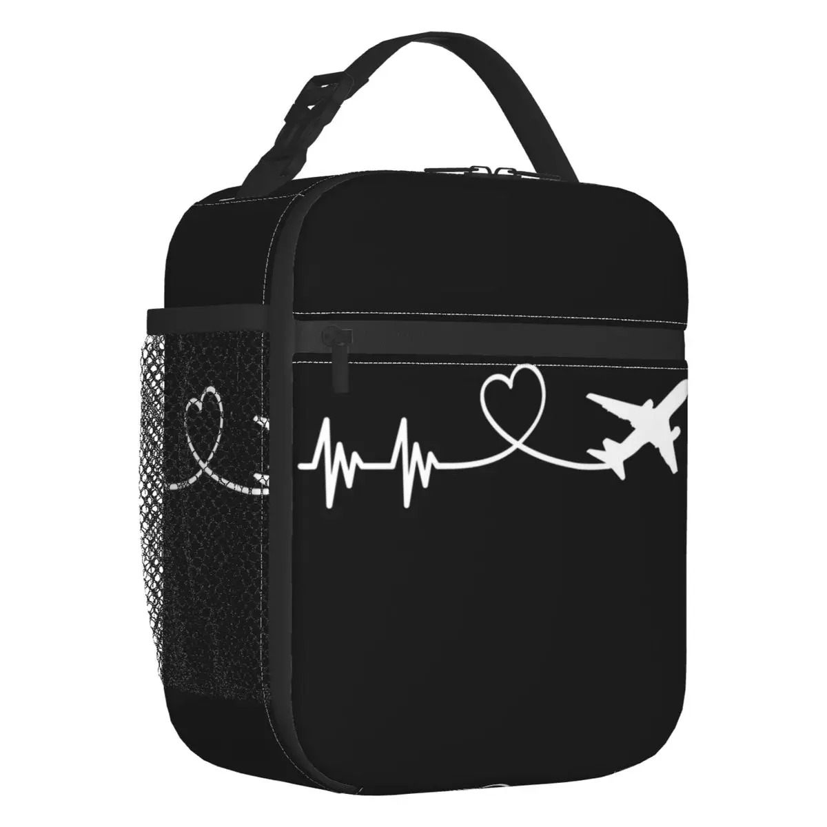 

Airplane Pilot Heartbeat Insulated Lunch Bag for School Aviation Aviator Gift Resuable Cooler Thermal Bento Box Women Children