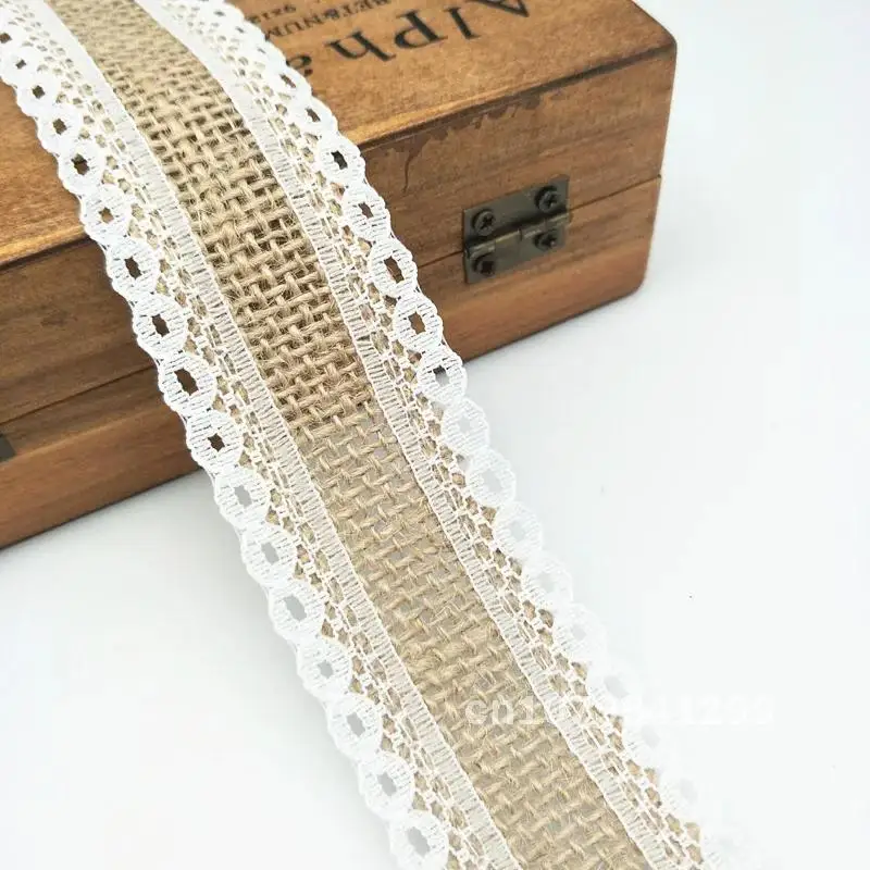 

Natural Jute Burlap Lace Rolls 5m/Roll - Vintage Rustic Wedding Decoration for Wedding Table 5BB5527