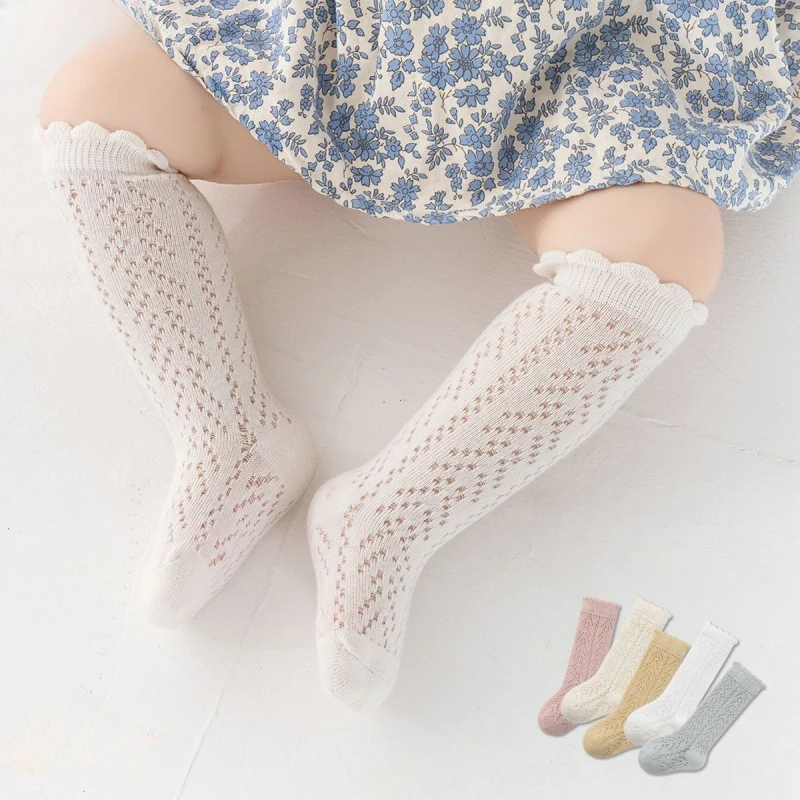 

Summer Baby New Thin Mesh Breathable Roll-edge Solid Color Children's Loose Anti-mosquito Comfortable Cotton Mid-tube Socks