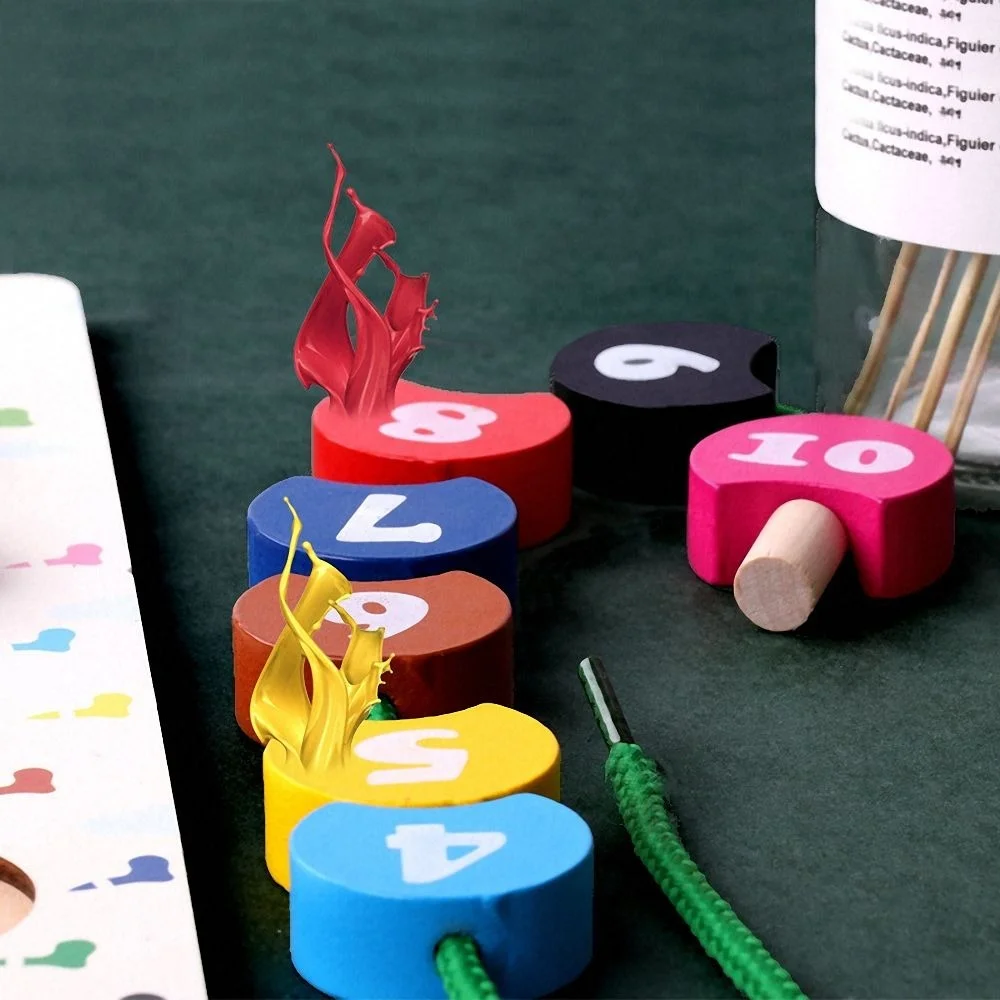 Montessori Wooden Math Toy Threading Caterpillar Develop Intelligence Learn Counting Mathematics Teaching Aids Kids Wooden Toy 4