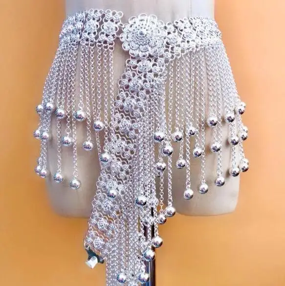 

Китайская цепочка на талию Miao, серебряный пояс, женские танцевальные украшения, традиционный праздничный пояс Hmong