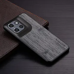 Luxury Bamboo Wood Pattern Leather Back Cover Case for Edge 50 Fusion (Dark Gray)
