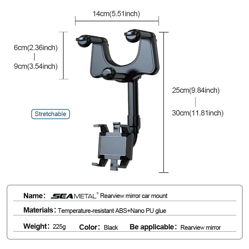 Black ABS Rearview Mirror Car Phone Holder