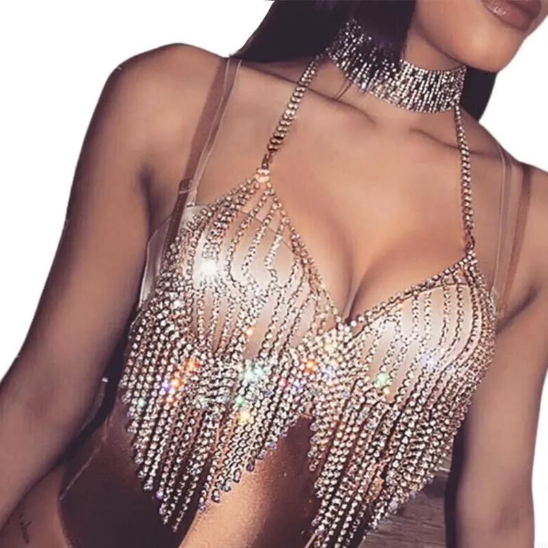 49MF Women's for Rhinestone Bra Crystal Body Chains for Beach Nightclub