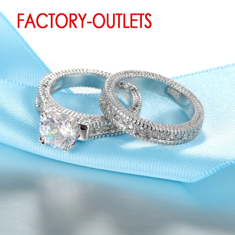 Silver Rings Silver Ring Wedding Rings Genuine 925 Sterling Silver Wedding Ring Unisex Romantic Fashion Jewelry Cubic Zirconia Prong Setting