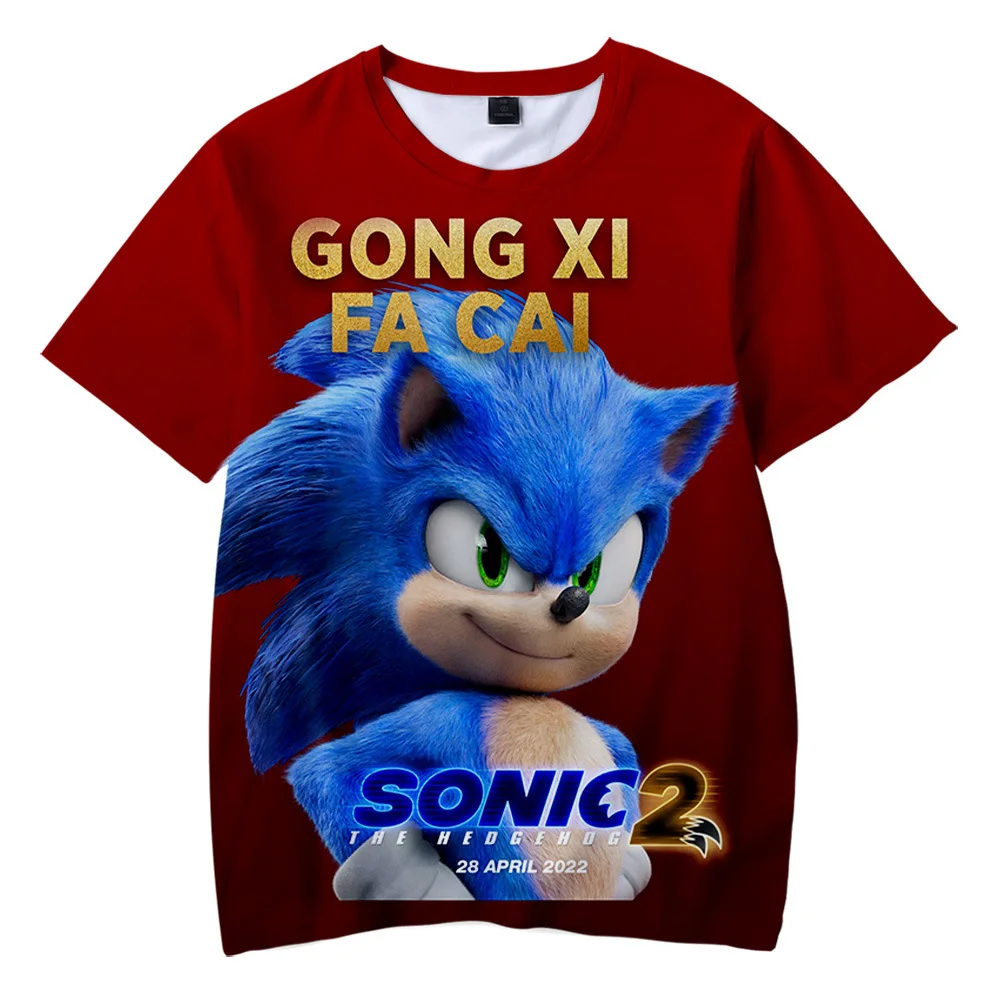 

Aonics Anime 3D New Movie SONICS The Hedgehog 2 Peripheral Sonic Printed Short Sleeve T-shirt for Kids Causal Fashion Clothes