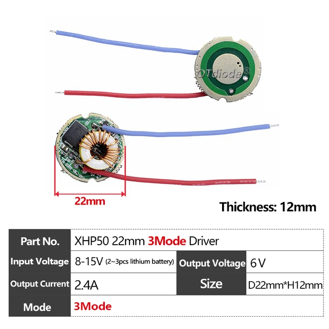 20W 30W XHP50 XHP70.2 7070 SST90 LED Flashlight Driver 6V 12V 1Mode 5