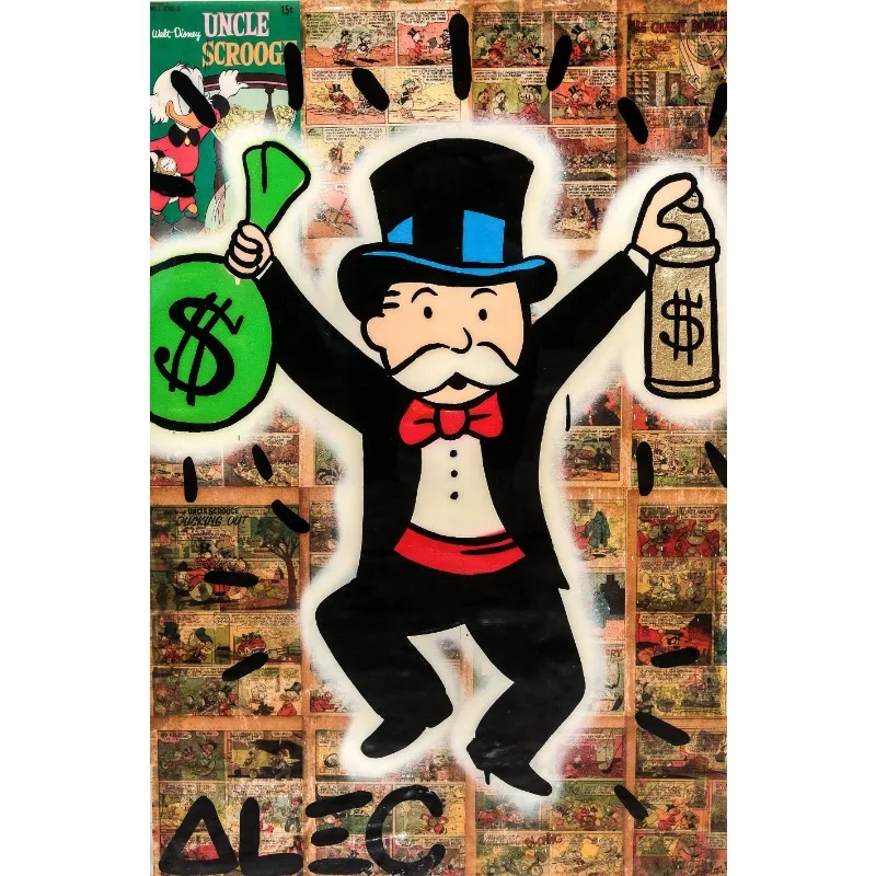 Vibrant Graffiti-Inspired Millionaire Cartoon Canvas Wall Art for Contemporary Home Decor