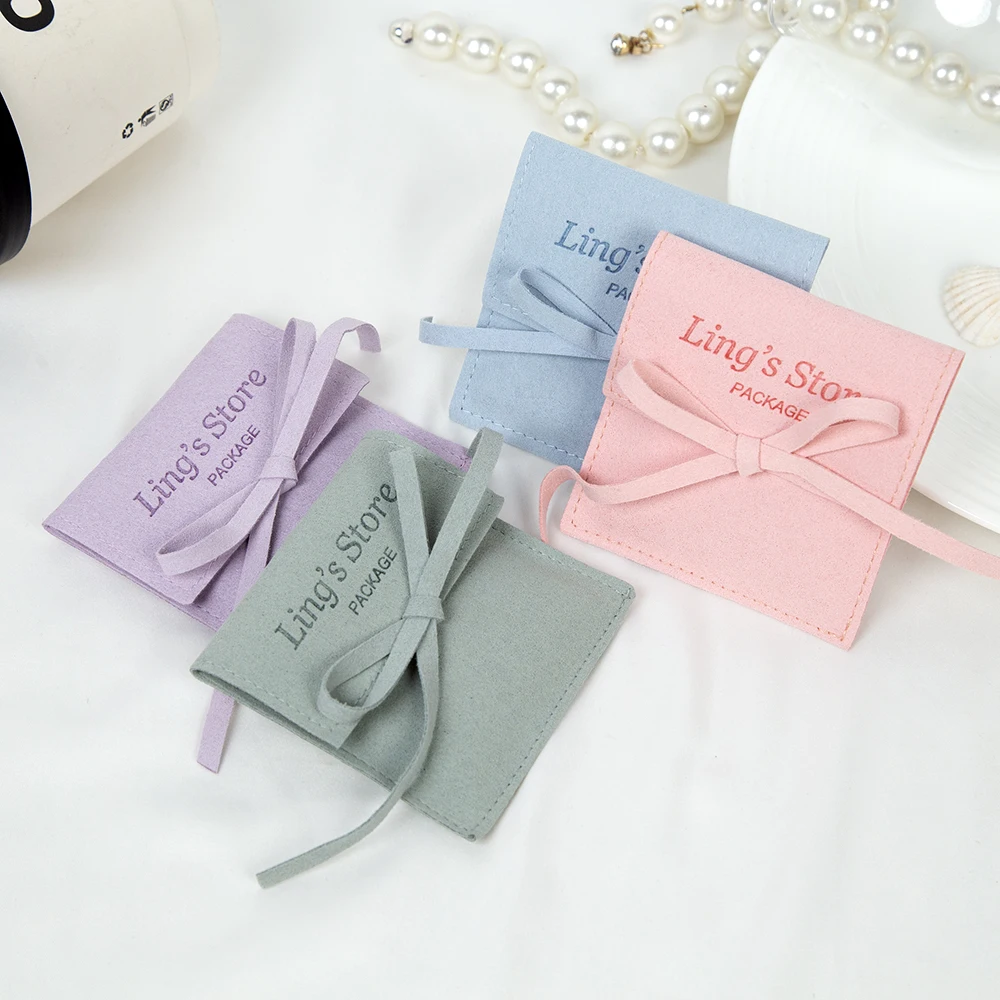 100 Stück Weiße Mikrofaser-Schleifenbeutel für Ringe, Ohrringe, Anhänger, Halsketten, Armbänder, Organizer-Beutel, Kleine Geschenkverpackung, Individuelle Beutel – Detail 4