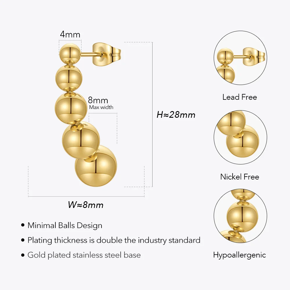 ENFASHION Piercing 5 Balls Earrings For Women Gold Color Drop Earring Stainless Steel Fashion Kewelry Christmas Kolczyki E211331