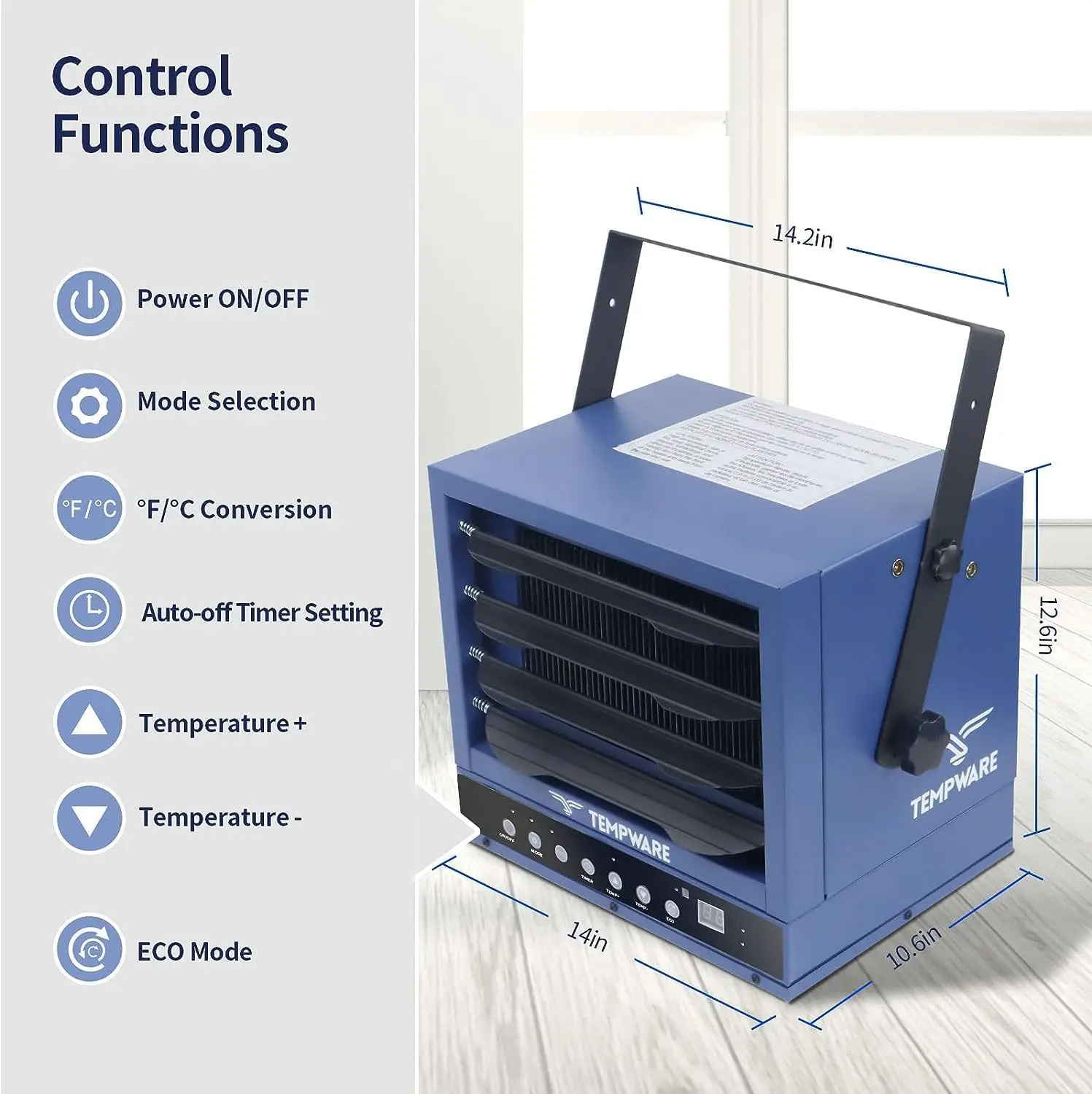 Garage Heater, 5000-Watt Digital Fan-Forced Ceiling Mount Shop Heater with Full-Function Remote, 240-Volt Hardwired Heater