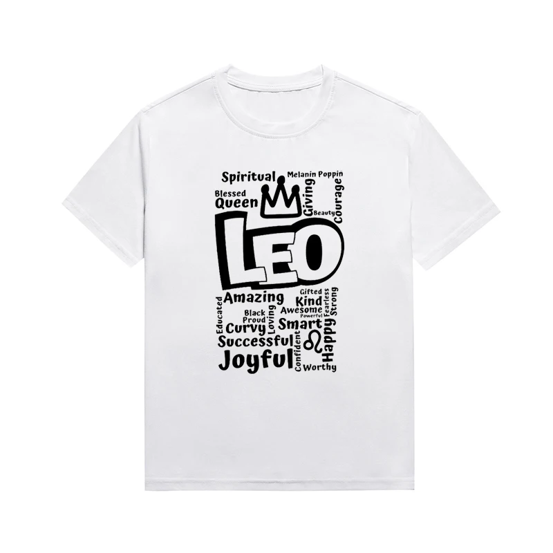 

Leo Slogan T-shirt Melanin Fun Crown Graphic Top Female Comfortable Cotton Tees Custom Clothing