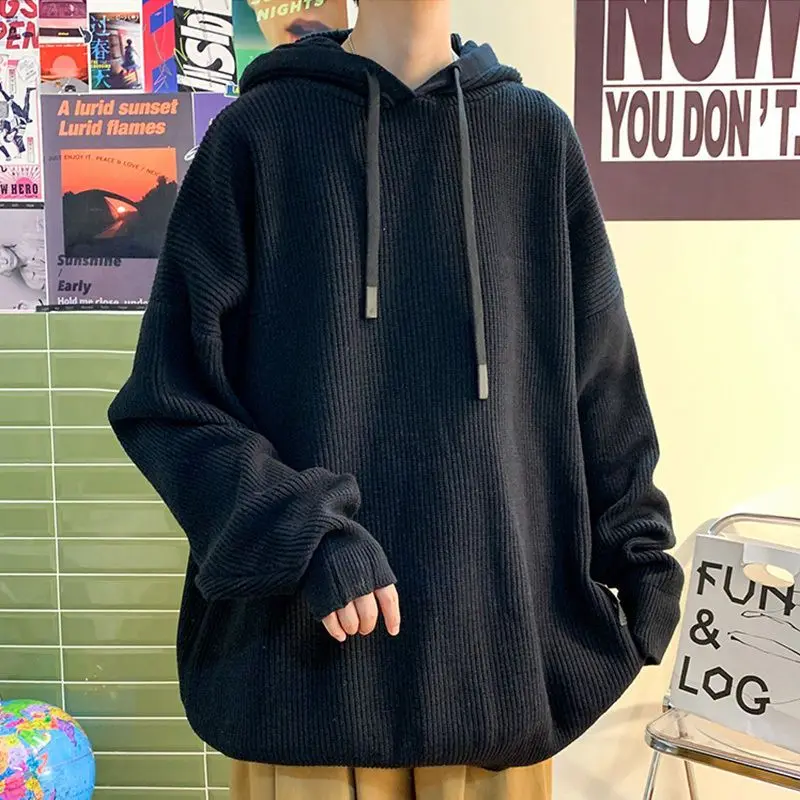

Lanyard Lazy Sweater Solid Color Men and Women Korean Style Versatile Knitwear Autumn/Winter Loose Casual Hooded Top Clothing