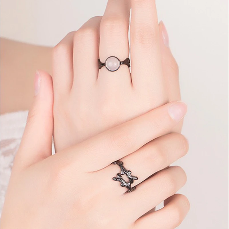 High Quality Gift Jewelry Lady's Fashion Opal Black Plant 925 Sterling Silver Couple Rings For Men XY0369