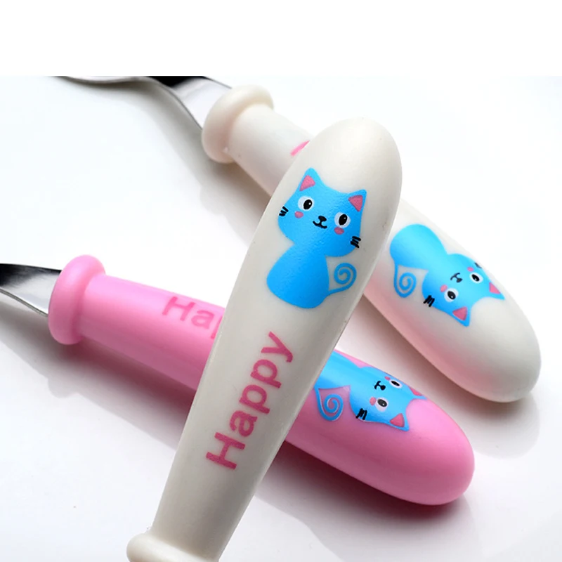 2pcs/Set Baby Gadget Tableware Children Utensil Stainles Steel Toddler Dinnerware Cutlery Cartoon Infant Food Feeding Spoon Fork 3