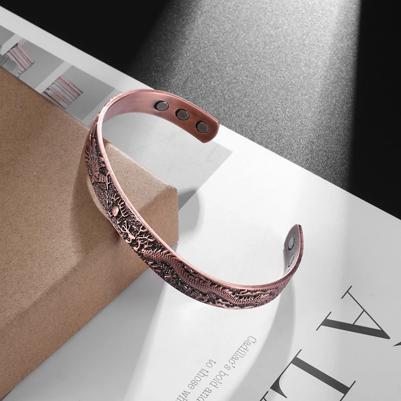 Magnetic Opening Adjustable Red Copper Retro Bracelet Cross Bracelet Men Bangle Bracelet Magnetic Bracelet