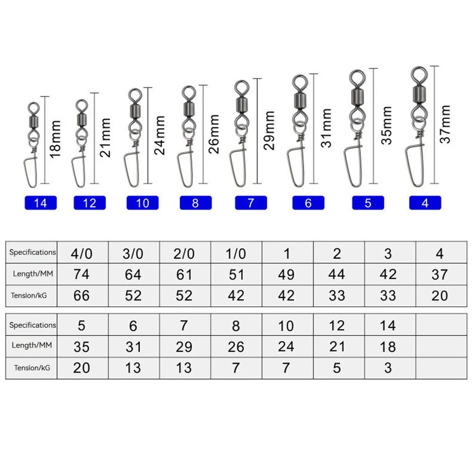 50 Pièces émerillons De Pêche Avec Verrouillage à Pression Matériel De Pêche Au Bar En Acier Inoxydable Changement Rapide Ligne De Pêche Leader Bar Leurres Crochets