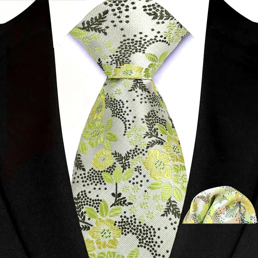 Herren Einstecktuch-Krawattenset für Hochzeit, Business, Party, Smoking-Accessoire, Blumenmuster, Rot, Blau, Grün, Einstecktuch-Krawattenset, Geschenk – Detail 5