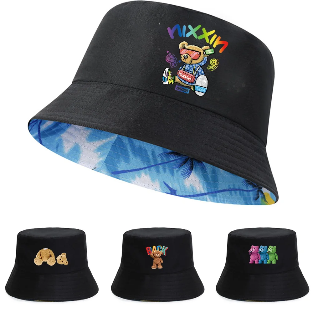 

2022 New Foldable Fisherman Hats Unisex Summer Outdoor Sunscreen Cotton Sports Bear Printing Hat Men Basin Head Sunscreen Caps