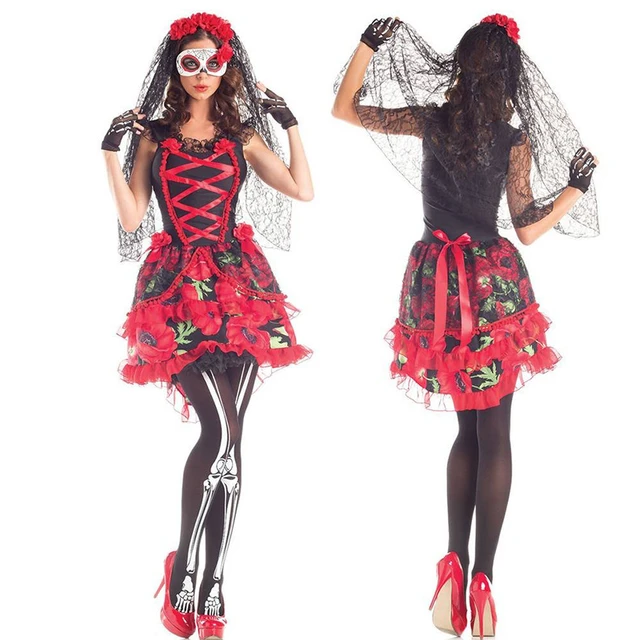 Ghost Bride Skeleton Cosplay Dress Halloween Costume