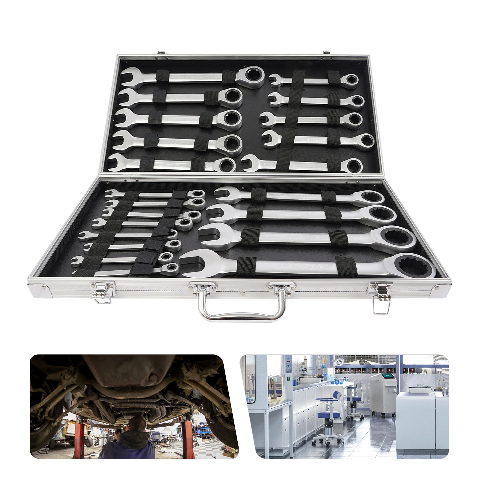 22-teiliges verstellbares Ratschenschlüssel-Set aus Chrom-Vanadium-Stahl, silberner Ratschenschlüssel, 6–32 mm, tragbar für Hone Commercial – Detail 5
