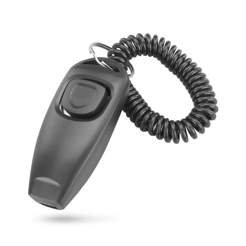 2 in1 Dog Pet Puppy Cat Training Clicker Whistle Click Trainer Obedience Aid Tool Black Pet Supplies portable With Key Ring