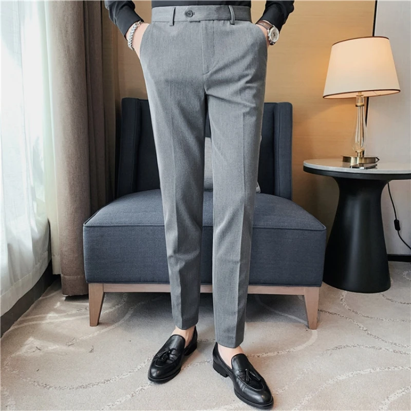 Brand Clothing Autumn Casual Business Suit Pants Men Fashion Embroidery Office Social Trousers Wedding Party Suit Pant 28-38