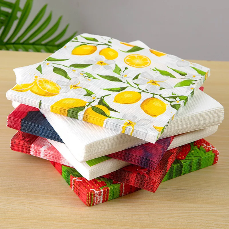 Tough Colorful Printed Napkin Paper Towel Towel Lemon Fruit Party Applicable Wine Glass Decoration Paper Placemat 2Ply 20pcs pac paper napkins disposable paper placemats tissue paper decoration