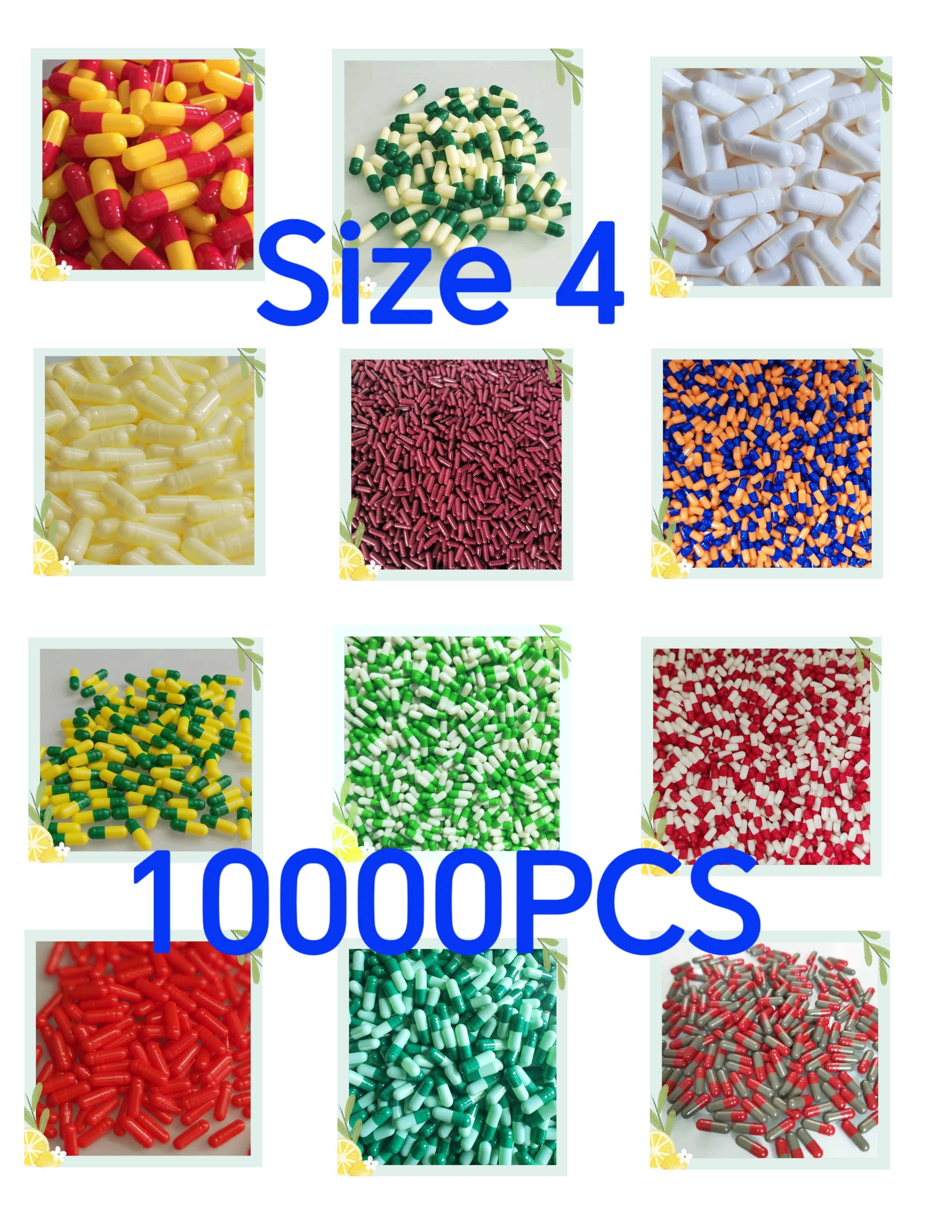 4# Empty Capsule 10000 PCS/Bag Colored Hollow Capsul Size 4 Gelatin Empty Medical Capsule Packing Case for Powder Granule Pallet empty capsules