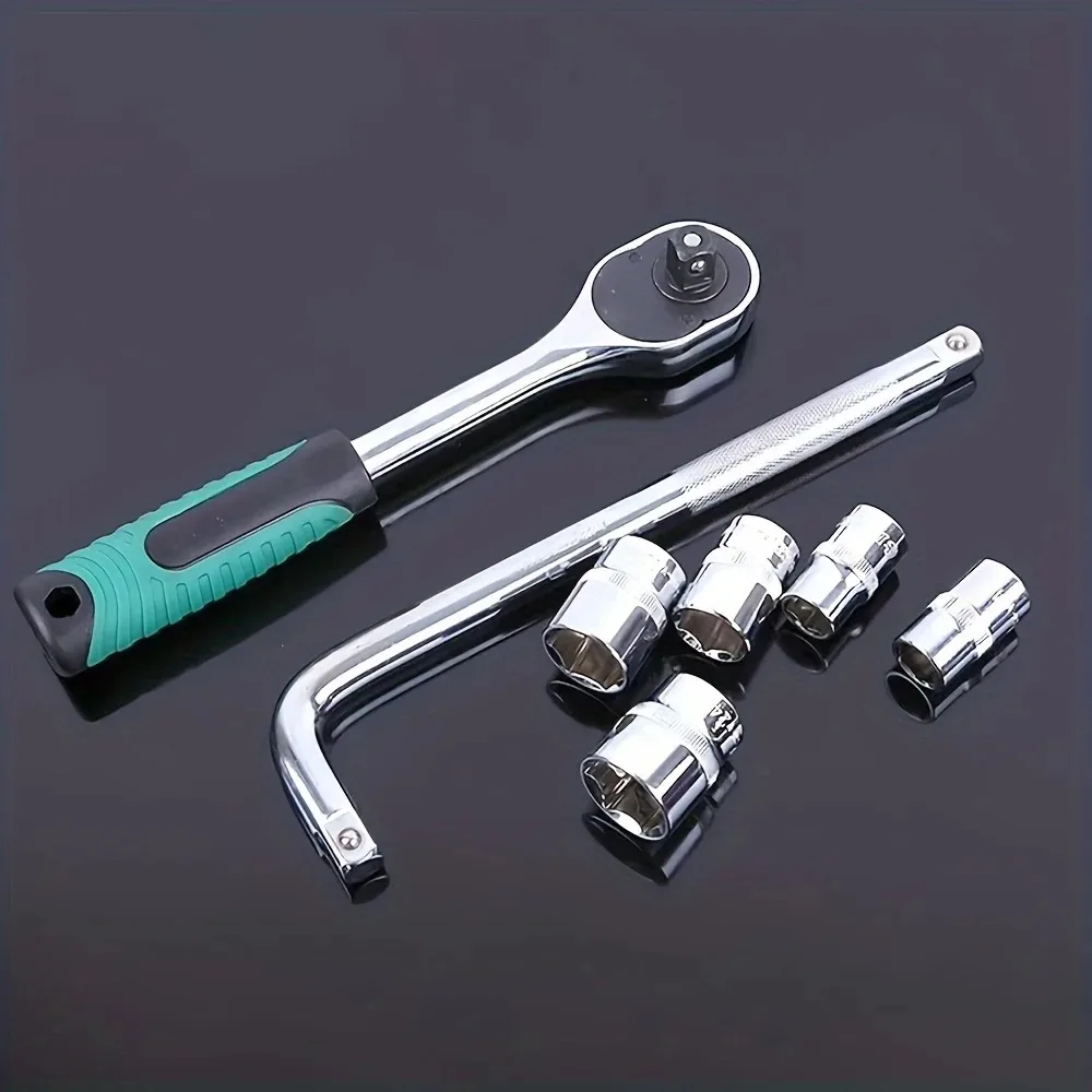 10-Piece Socket Wrench Set 1/2-inch Hex Socket Ratchet Handle and Offset Handle Mechanical Tool Set
