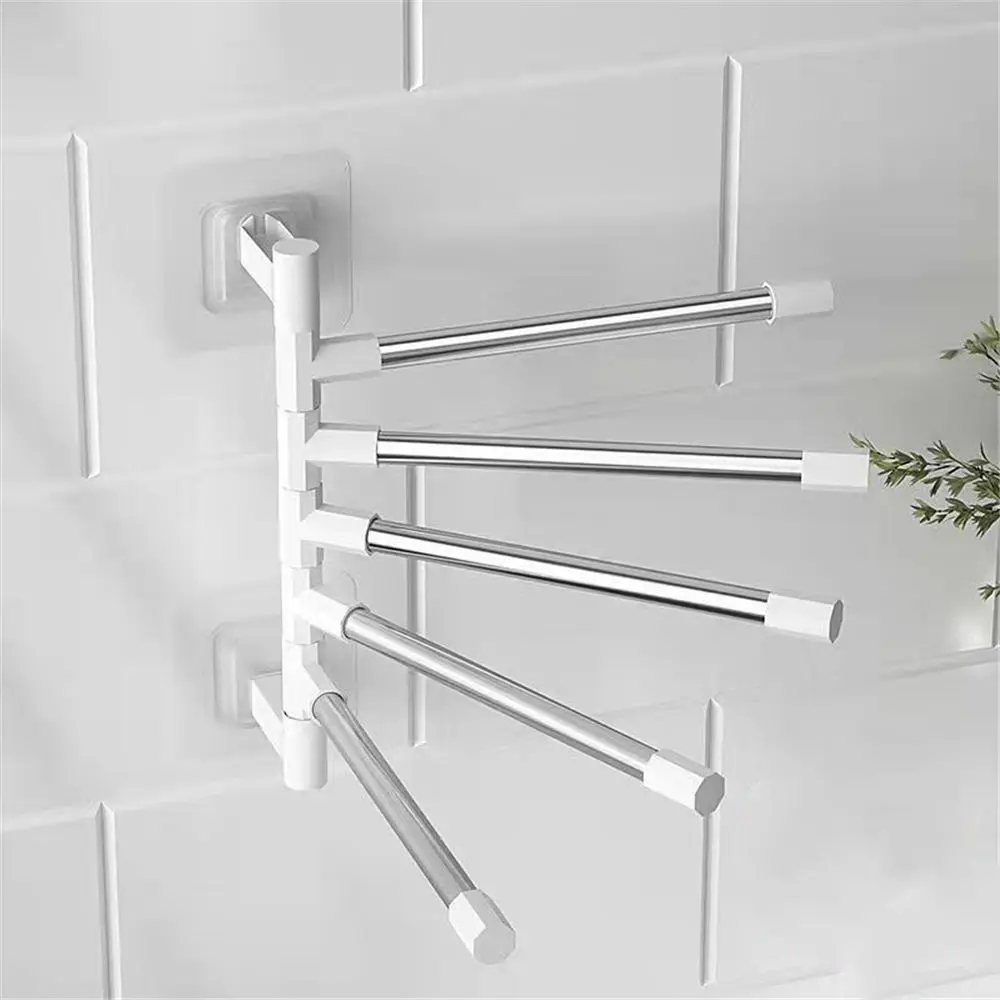 Towel Rack Rotatable Swing Arms Towel Rack Bathroom Kitchen Wall Mounted Bracket Save Space 3-8-Bar Aluminum Towel Hanger Organizer