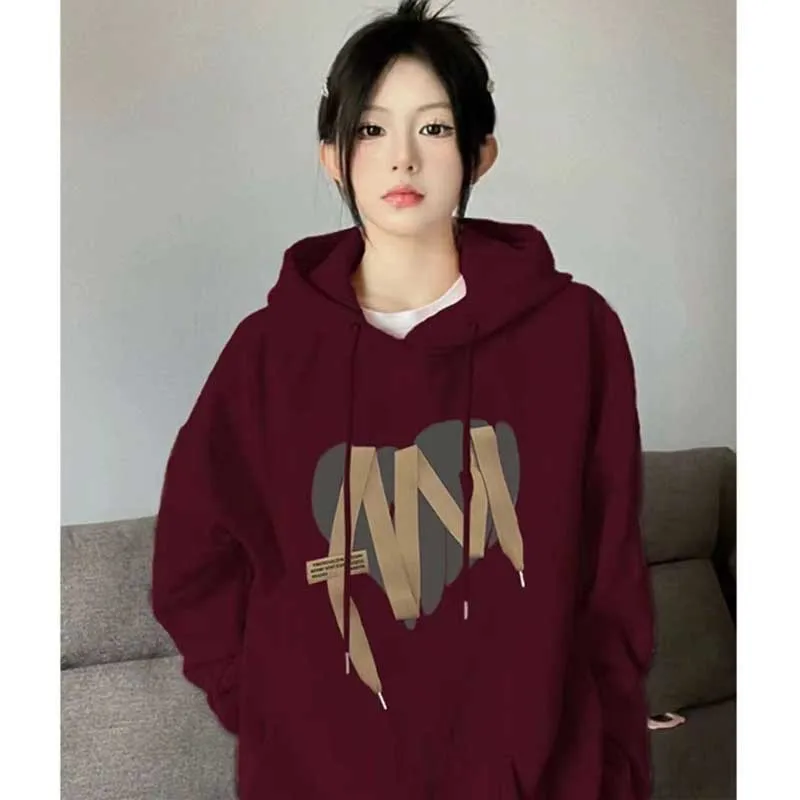 Fashion Printed Spliced Lace Up Hoodies Sweatshirts Female Clothing 2023 Autumn Winter Oversized Casual Tops Korean Sweatshirts