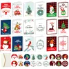 12pcs Merry Christmas Greeting Cards with Envelopes Stickers Folding Type Cartoon Print Gift Cards Christmas Decoration Supplies