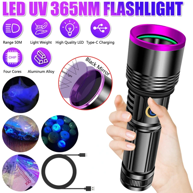 Qisebin UV Black Light Flashlight - 100 LED Powerful Pet Urine Detector, Scorpion Finder, Counterfeit Money Checker