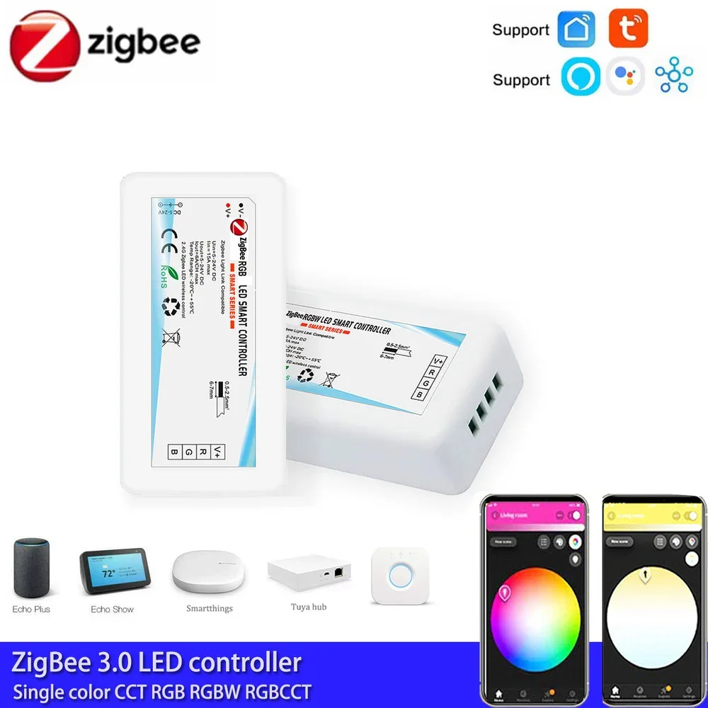 DC5-24V RGB+CCT RGBW RGB CCT Single Color Dimmer Zigbee 3.0 Smart LED strip Controller Voice For Echo plus smartThings Hub Tuya