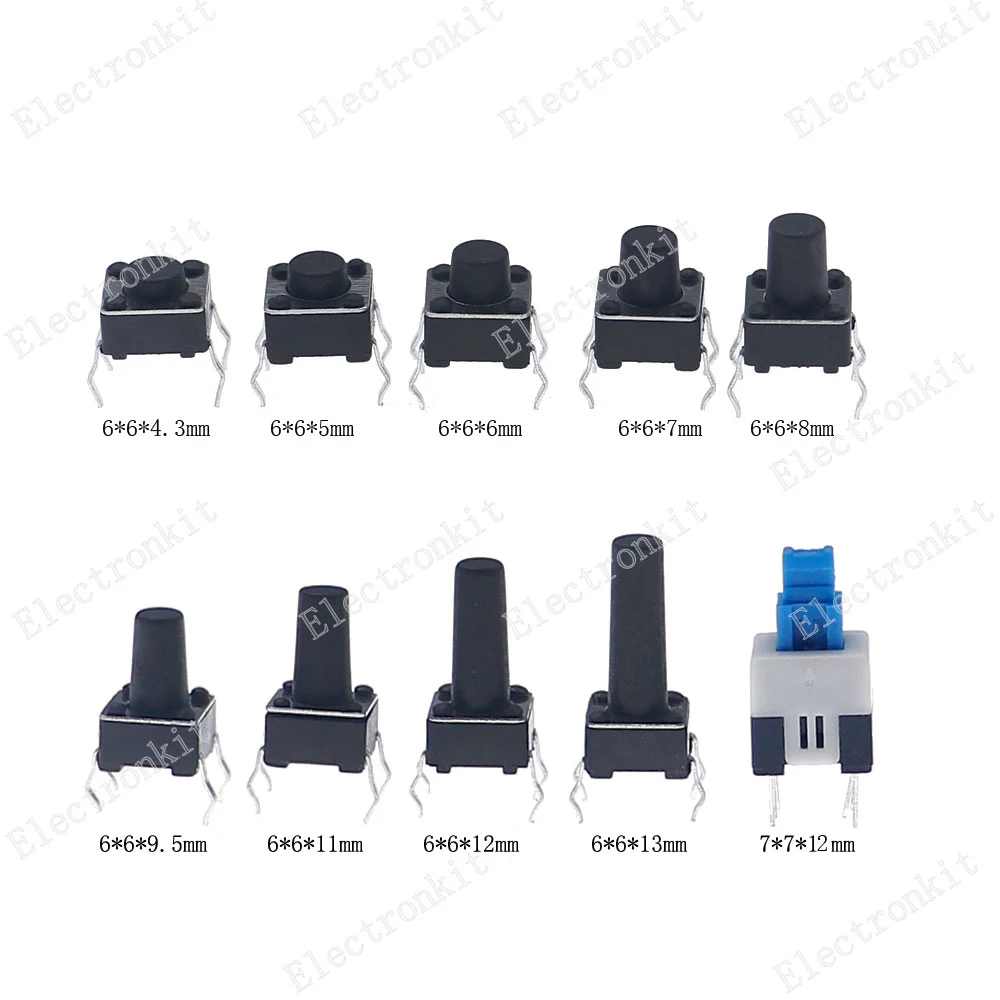 180Pcs 10 Type 6*6 Light Micro Touch Switch Set Push Button Switch Assortment Set DIY 6x6 Keys Tact ON/OFF Mixed pack kit