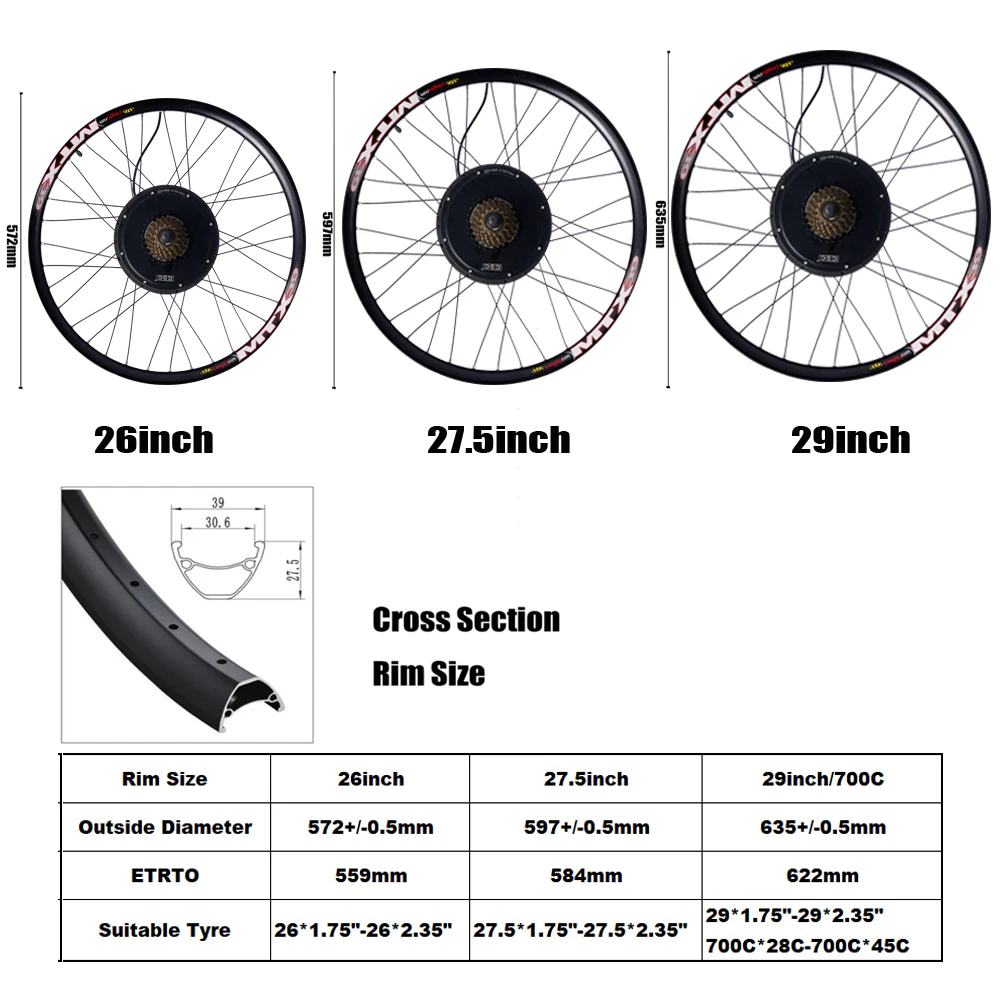 CSC 36V 250W 350W 500W 48V 500W 전기 자전거 변환 키트 E-바이크 허브 모터 바이크 휠 키트 MTX 림 SW900 24인치 26인치 27.5인치 29인치