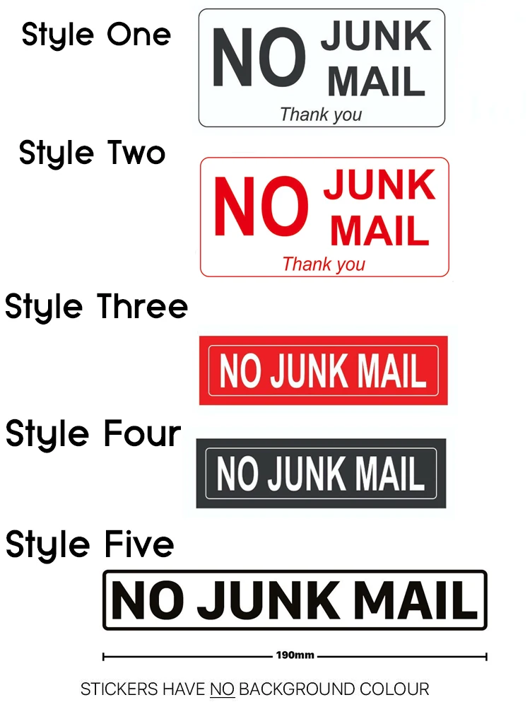 No Junk Mail Waterproof Sticker Front Door Letterbox Sign Mailbox Outdoor Self Adhesive Vinyl Decal