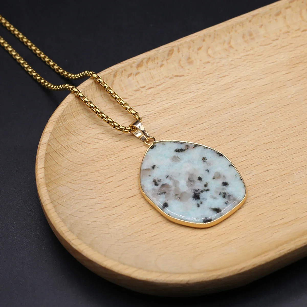 5PCS Wholesale Fashion Natural Stone Flash Labradorite Amazonite Hexagon Necklace Pendant Exquisite Jewelry Accessories Gift