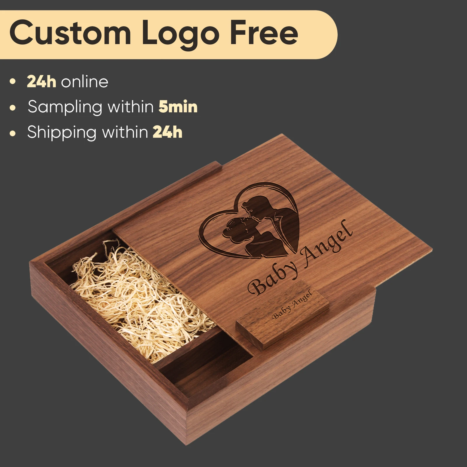 thumbnail image 5 of Caja de regalo de madera para fotografías, memoria USB 2.0, logotipo gratuito, memoria USB personalizada para bodas, memoria USB de capacidad real, disco U para fotografía de 64 G, 5 of 5